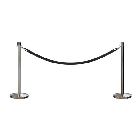 MONTOUR LINE Stanchion Post and Rope Kit Sat.Steel, 2 Crown Top 1 Black Rope C-Kit-2-SS-CN-1-PVR-BK-PS